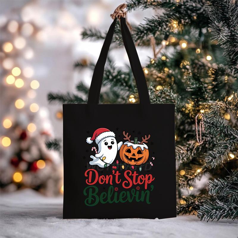 Christmas Christmas Printed Canvas Bag Large Capacity Casual Trend Student Shoulder Bag Tote Bag
