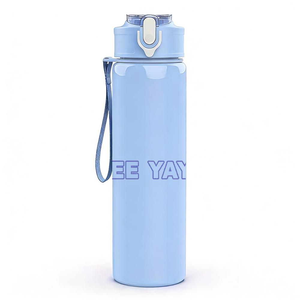 1PC Faded Pale Blue Minimalist Script Print 750ml colorful plastic sports water bottle leakproof pop up lid with straw for outdoor work home use