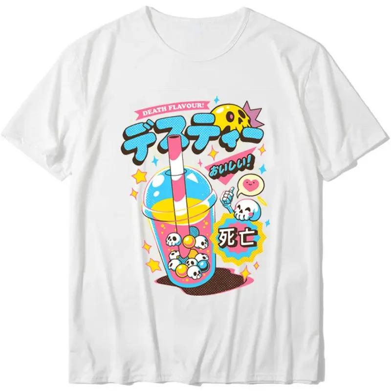 Death Tea Demode Printed T-shirt Funny Cartoon Cartoon Demon Tshirt Woman Man Vintage Gothic Co