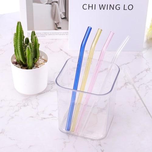 uxcell Reusable Glass Straws for Frozen Sparkling Tea, 200x6.2mm, with Cleaning Brush, Pack of 4