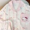 Японские милые и очаровательные розовые клетчатые пижамы Hello Kitty женские ins летние новые домашние костюмы можно носить вне дома