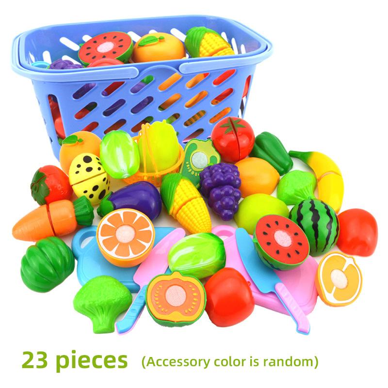 DIY Fruit Cutting Toys Fruits And Vegetables Parent-Child Simulation Pretend Play Kitchen Toy Food with Basket Kids Christmas