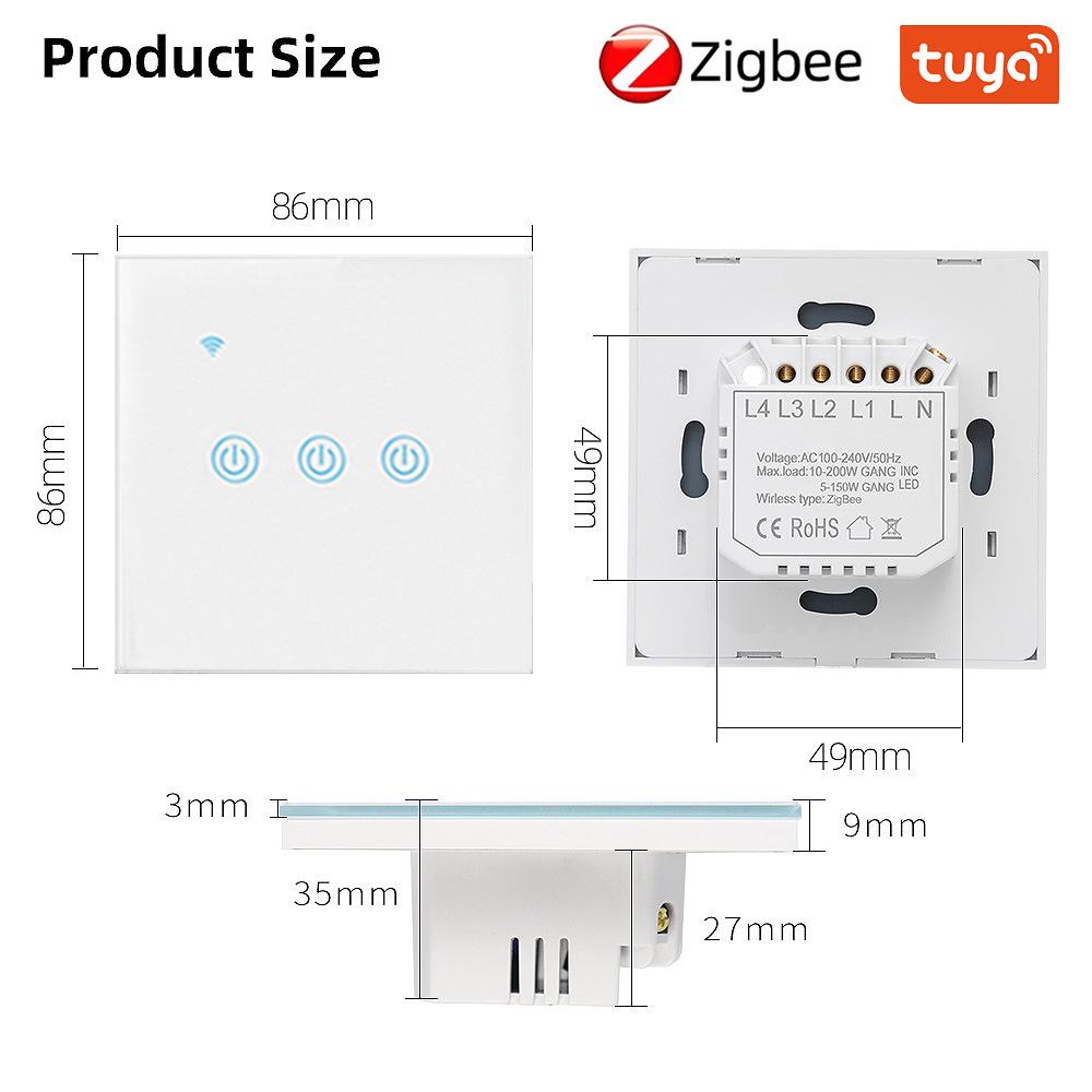 Умный выключатель Zero Fire Тип 86 Zigbee: Стальная или стеклянная панель, Пульт с голосовым управлением Alice.