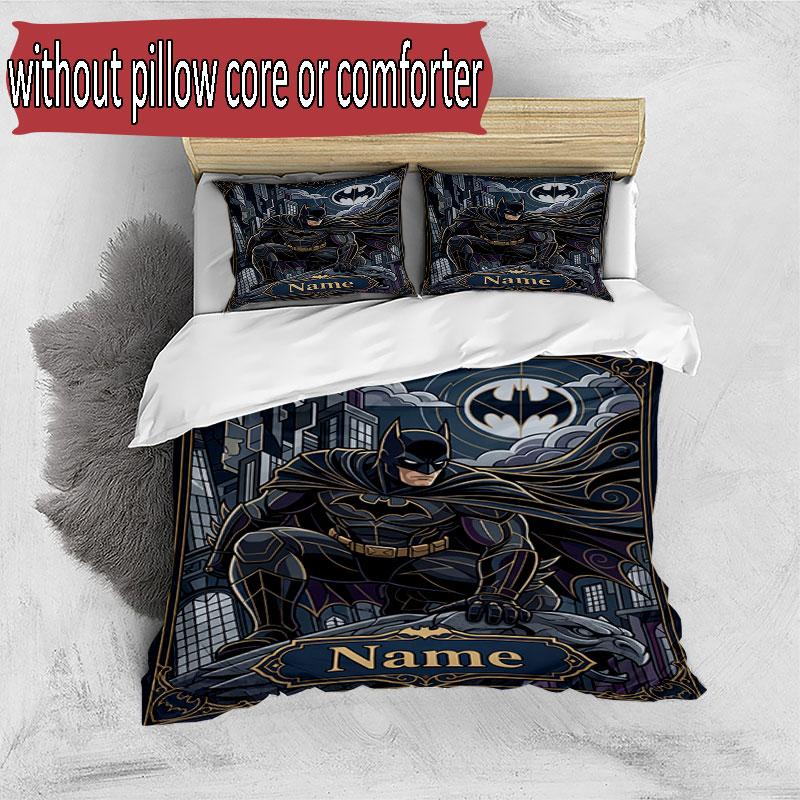 3pcs Duvet Cover Set (1*Duvet Cover + 2*Pillowcase, Without Core), Custom Name Batman Pattern Bedding Set, Home Bedroom Decor Gift