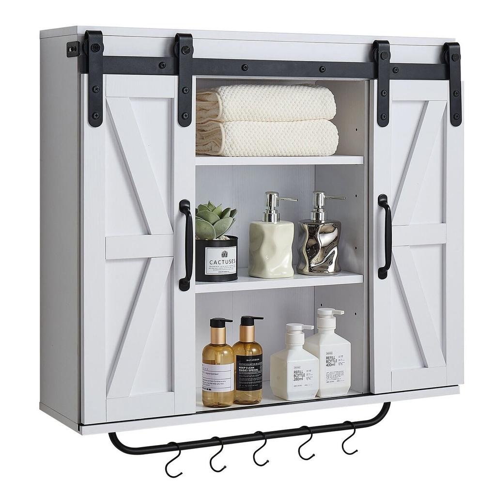 Bathroom Wall Cabinet, 2 Doors and Adjustable Shelf, Over the Toilet Storage Medicine Cabinet Wall Mounted, Hanging Organizer with Open