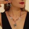 Gold Zinc Alloy Hollow Green Resin Rhinestone Necklace Earrings Set Women's Jewelry
