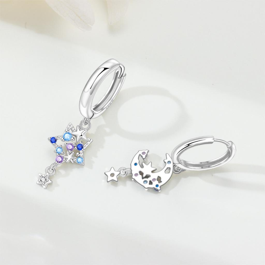 Orstarry S925 Silver Earrings Blue Starry Star Moon Earrings For Women Birthday Gift Fashion Trend Silver Jewelry