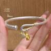 9999 Sterling Silver Gold Painted Peace Lock Bracelet - Women's Luxurious Chinese Style with Auspicious Words for Prosperity and Peace