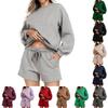 Women's Fashion Sportswear Casual Long-Sleeved Pullover Sweatshirt Drawstring Shorts Set