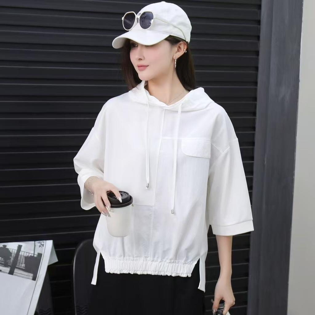 DIMANAF 2025 Летняя Толстовка с Капюшоном Большого Размера Однотонная Белая Футболка Женская с Коротким Рукавом Свободный Топ Футболки