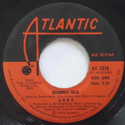 7-дюймовая пластинка ABBA Mamma Mia AT3315 Atlantic 1975 Канада Поп Б/у