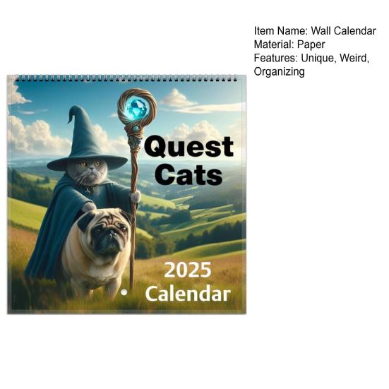 Настенный календарь 2025 года Weird Medieval Quest Cats Настенный календарь на 12 месяцев Мультяшный кот