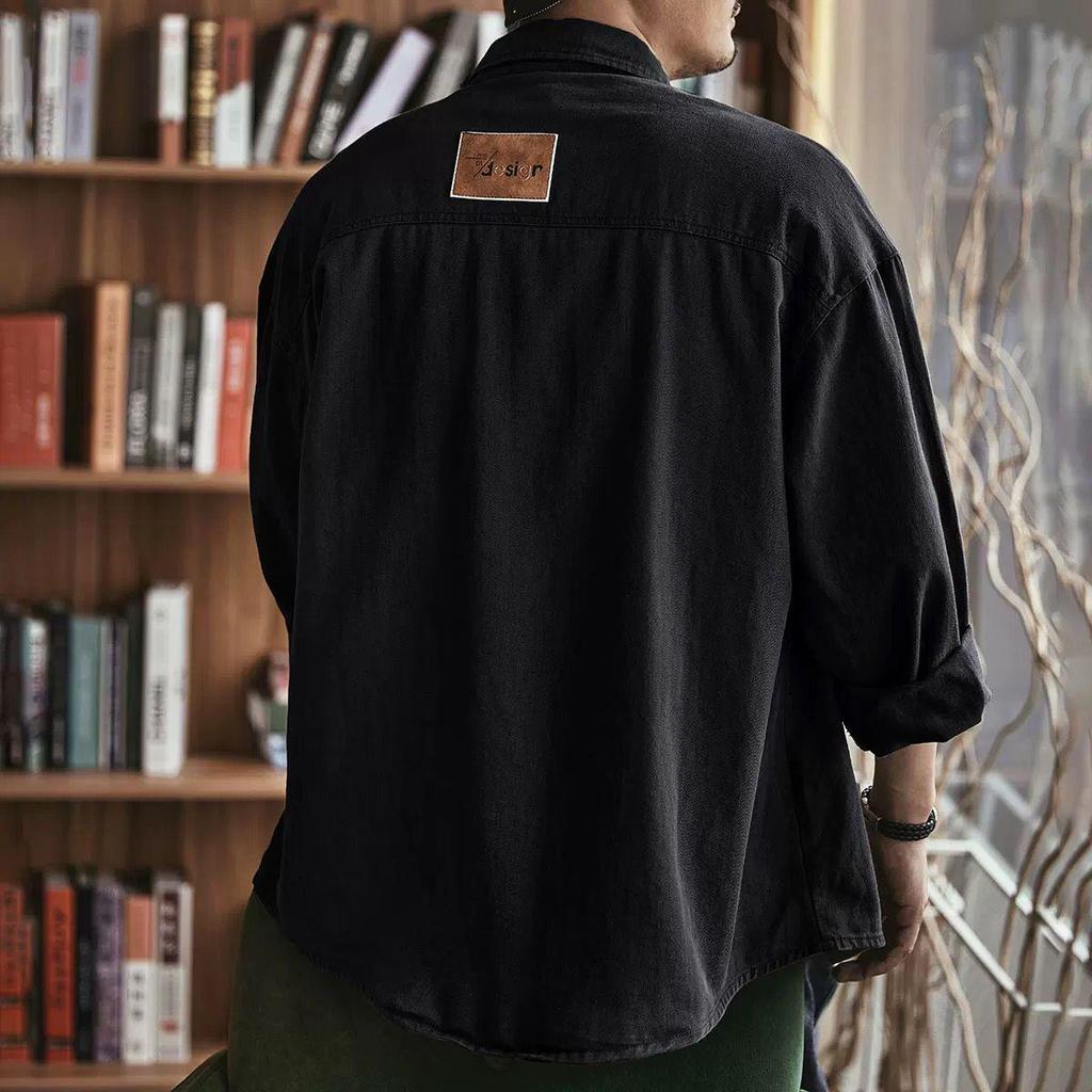Мужская повседневная однотонная рабочая рубашка с лацканами — свободного покроя для весны и осени