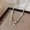 Pearl Silver Bowknot Necklace Pendant Simple Pendant Chain Temperament Bow Necklace Pendant  Daily