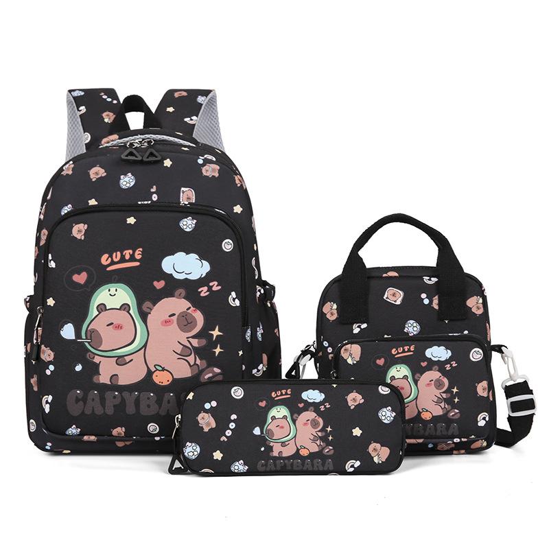 New Children's Backpack Cartoon Cute Elementary School Student Backpack Kapi Barra Capybara Backpack Three Piece Set