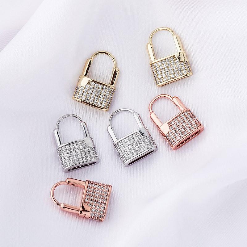 Gold Plated Lock Earrings Women Full Zircon Hip Hop Style Fashion Jewelry