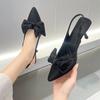 2024 Black Bow Women Pumps Summer Pointed High Heels Shoes for Slim Heel Slingback Sandals Women's Heeled Lady Shoes