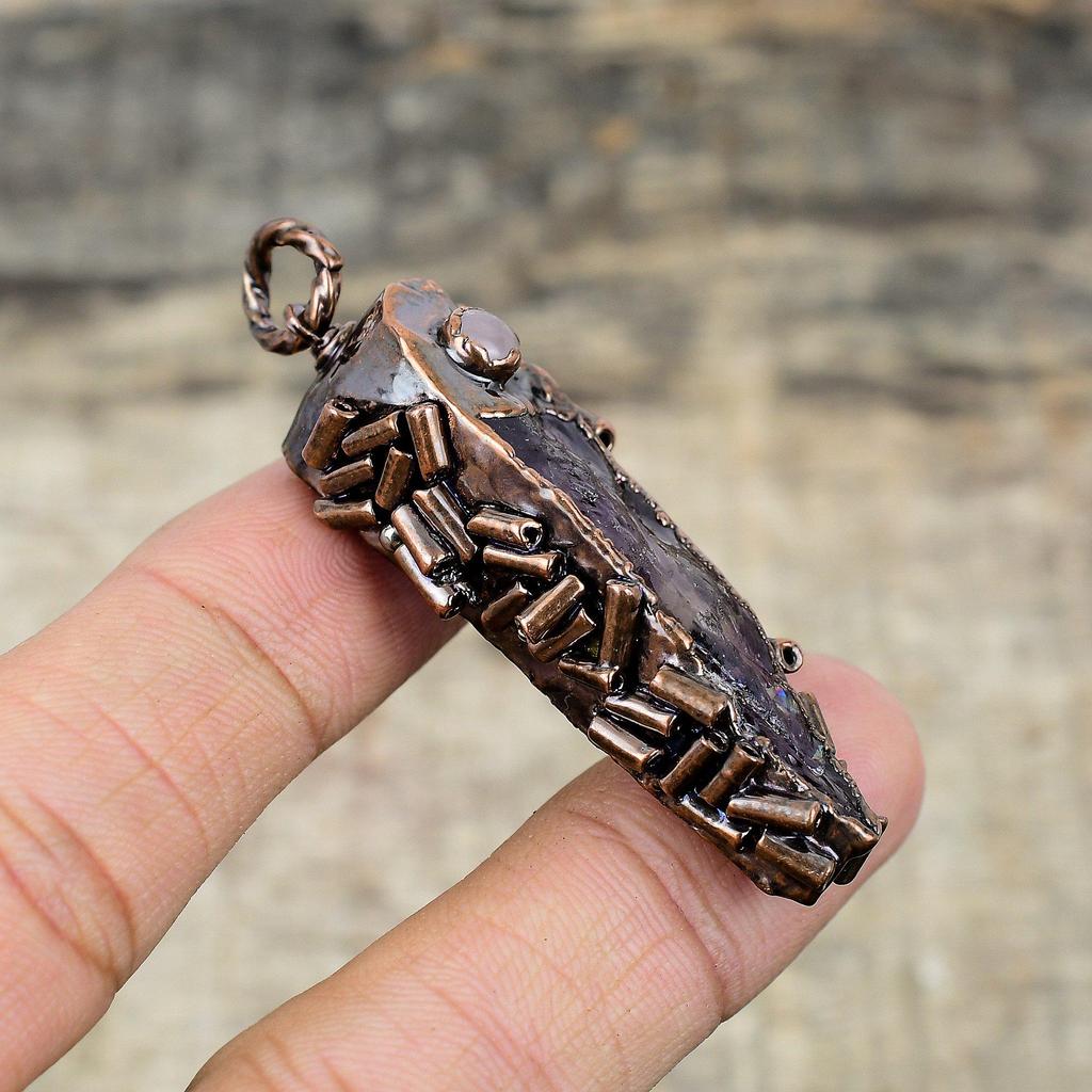 African Amethyst Rough Pendant Electroformed Copper Pendant Rose Quartz Pendant Handmade Gemstone Pendant Electroformed Jewelry Gift For Her