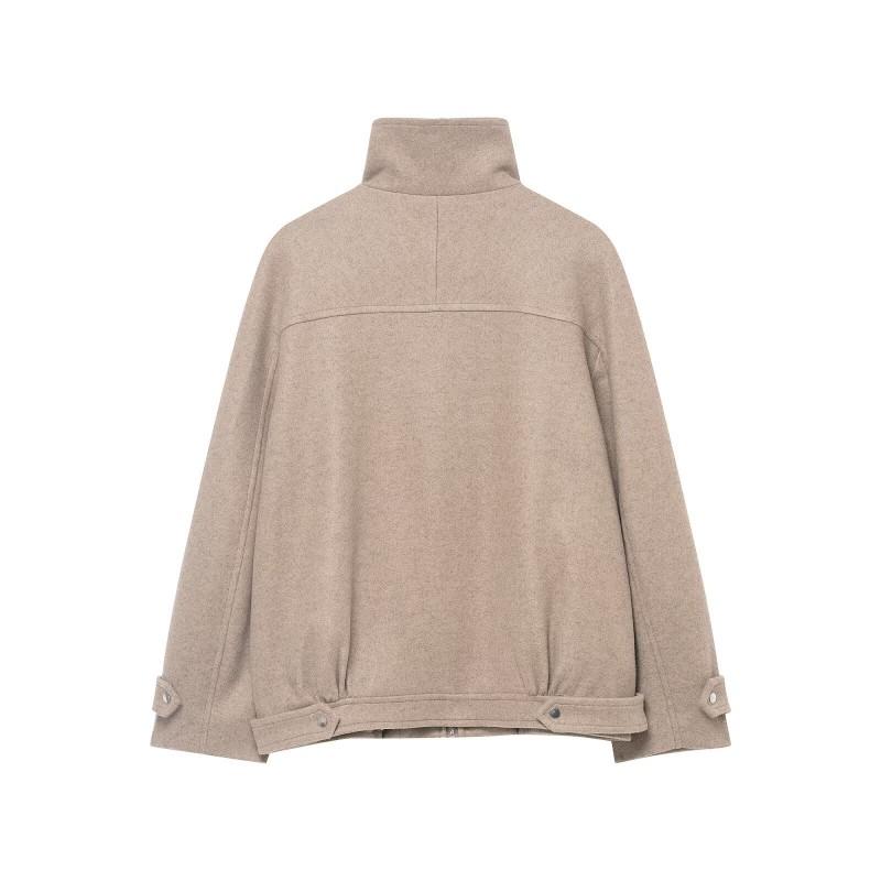 Womens Fall Jacket Korean Casual Loose Stand Collar Zip Up Solid Color Outerwear Trendy Street Style
