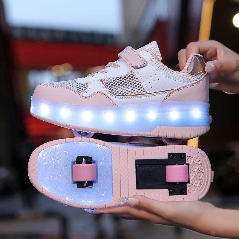 Children's Inline Skates Walking Shoes with Wheels And Lights Middle And Large Children's Retractable Flight Shoes