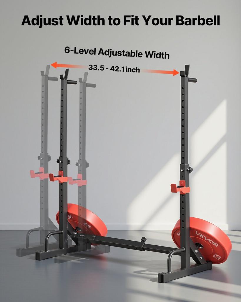 Power Cage Squat Rack, Home Gym Power Rack with Adjustable Height & Width, Strength Training Workout Equipment with Barbell Storage Racks & J-Hooks