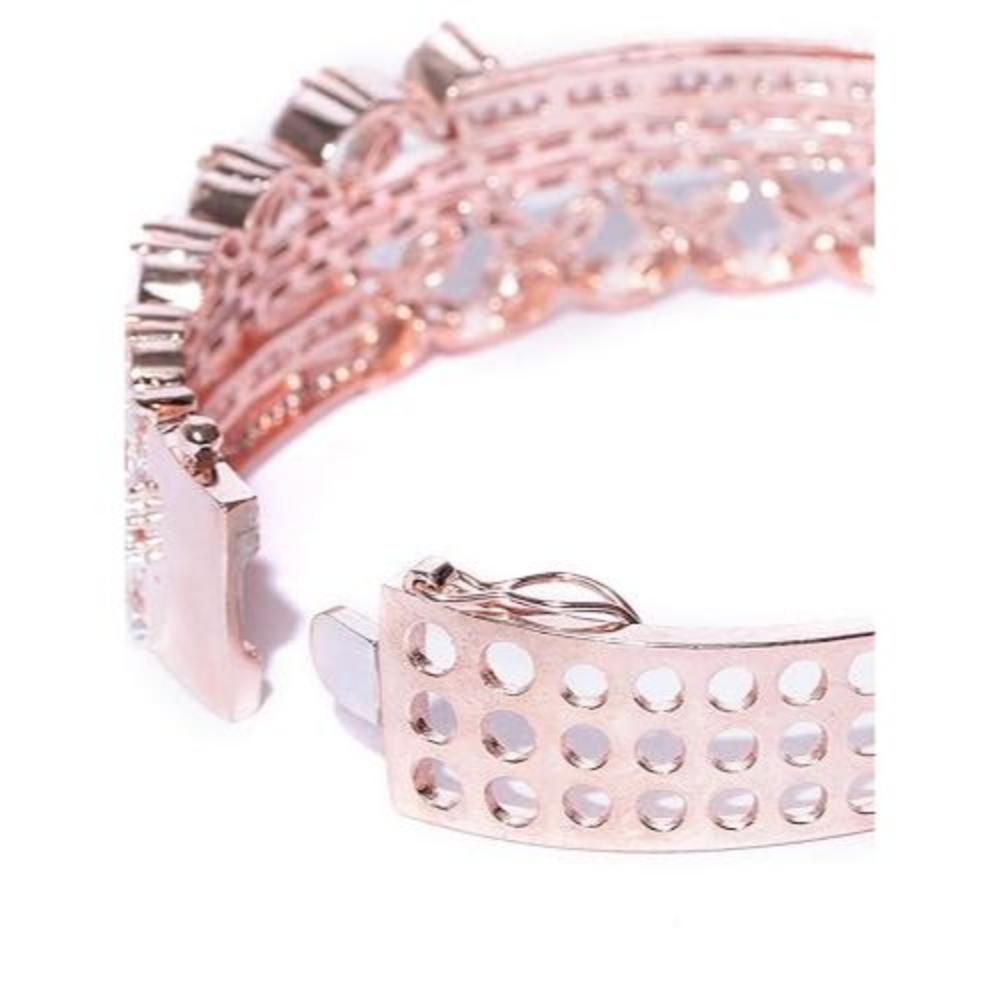 Многослойный яркий браслет из розового золота для женщин | Американские бриллианты | Цветочный полосатый узор | Дизайнерский браслет для девочек в стиле Када