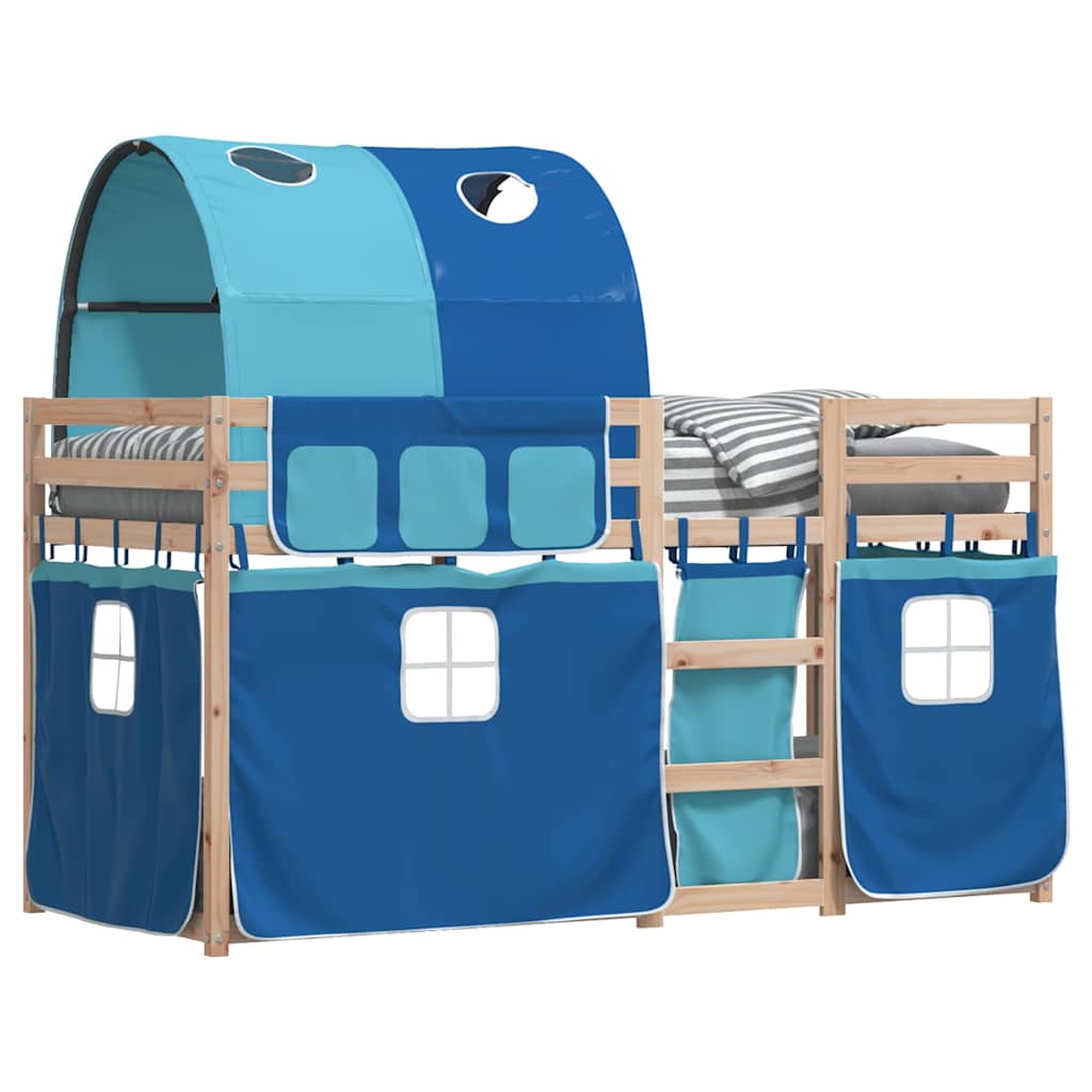Bunk Bed with Curtains Blue 80x200 cm Solid Pine Wood