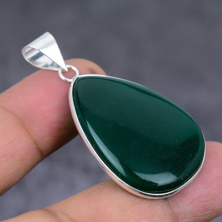 Подвеска из серебра 925 пробы с драгоценным камнем зеленого оникса ручной работы 1,77 дюйма q0f48