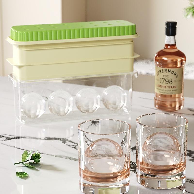 Large Ice Ball Maker Food Grade Silicone Whiskey Sphere Press Ice Cube Tray Giant Ice Ball Maker, Compact Storage for Home Bar