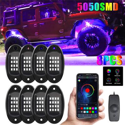Комплект 8 RGB светодиодных роковых огней для бездорожника, неоновая подсветка под кузов, музыка, Bluetooth-приложение
