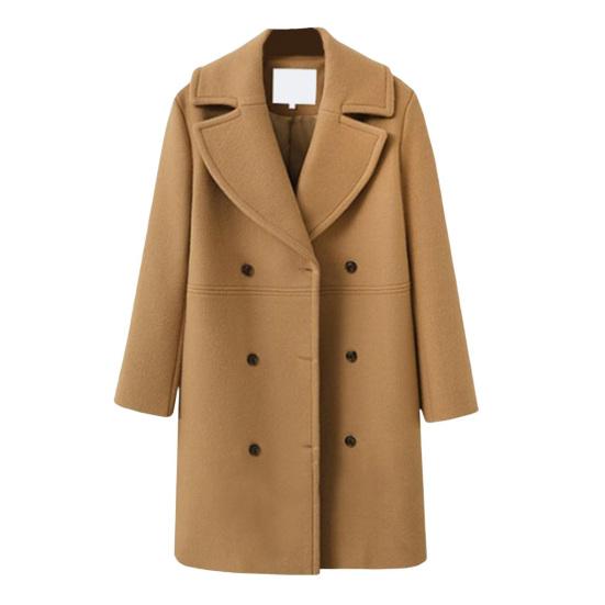 Женская шерстяная куртка с отложным воротником, однотонное двубортное пальто больших размеров, свободное теплое пальто с длинными рукавами для поездок на работу и свиданий