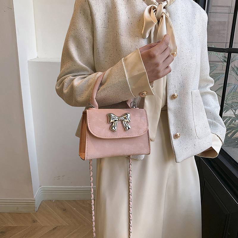 Fashionable Handbag with Bows In Spring New Solid Color One-shoulder Crossbody Bag Fashionable Gentle Small Square Bag Women