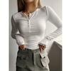 Women S Long Sleeve Button Collar Solid Color Knit Sweater