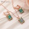 Fashion Rectangle Ice Crack Crystal Drop Earrings Jewelry Sets For Women Pendant Necklace Rose Gold Color