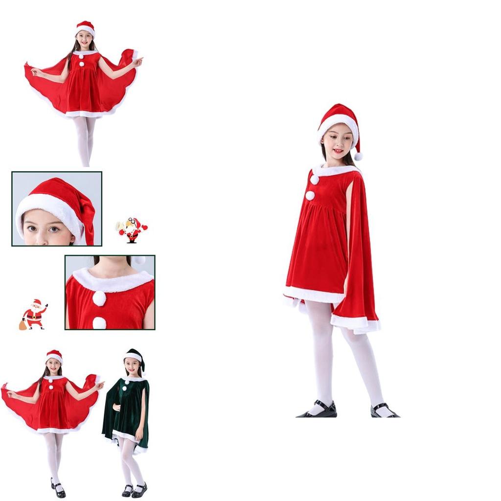 Очаровательный Рождественский Бархатный Наряд для Малышек с Плащом-Накидкой Санта-Клаус Эльф