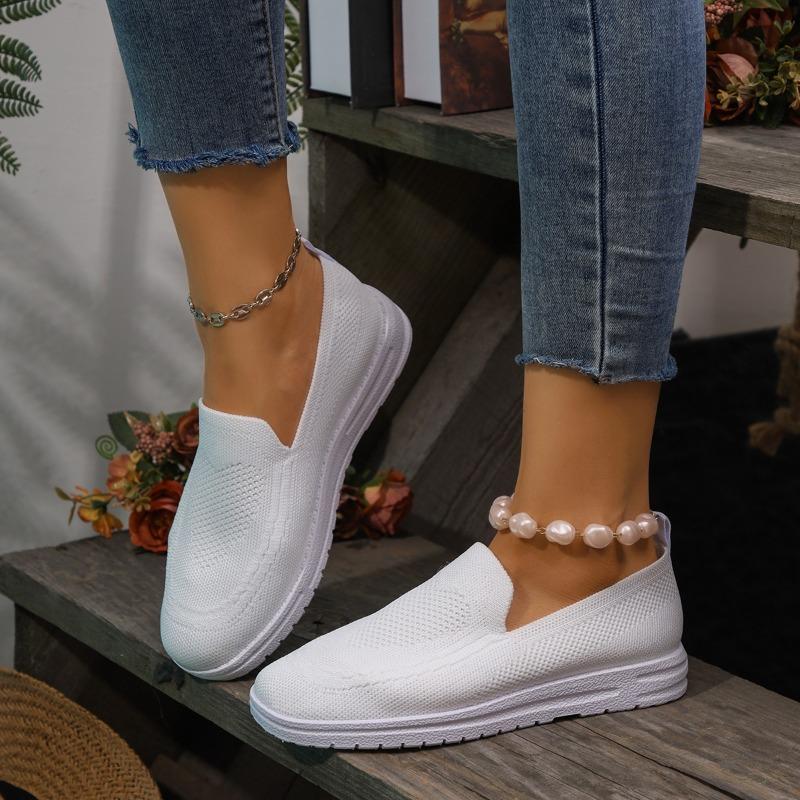 Foreign Trade Casual Single Shoes Women's Shoes Autumn New Fly-woven Mesh Round Head One Pedal Large Size Flat Bottom Cross-border Women