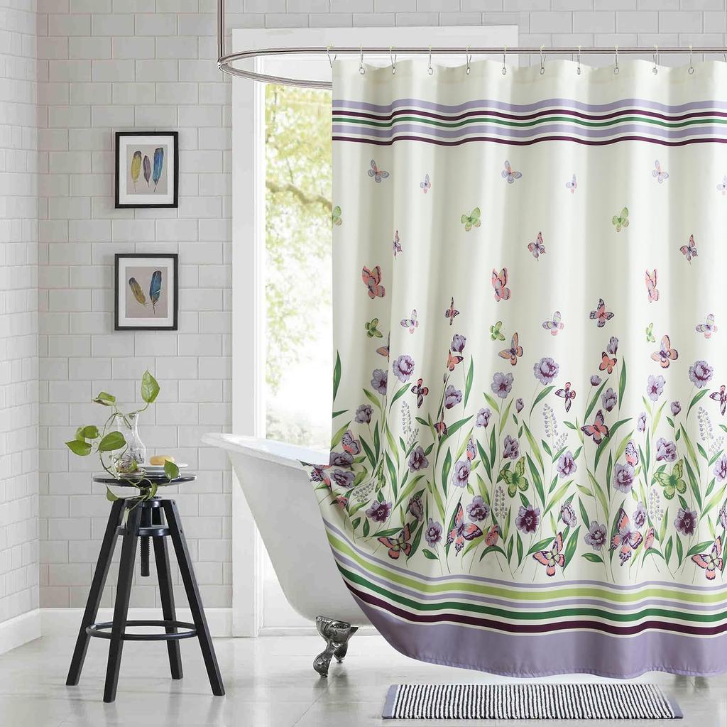 Тканевая шторка для душа с цветочным узором, Бежево-серая шторка для душа с растительным принтом, Водонепроницаемая шторка для ванной