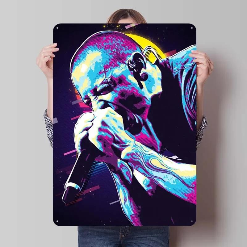 Metal Rock Chester Bennington Signs Music Posters Gaming Room Decoration Man Vintage Tinplate Sign For Wall Art Decoration Retro