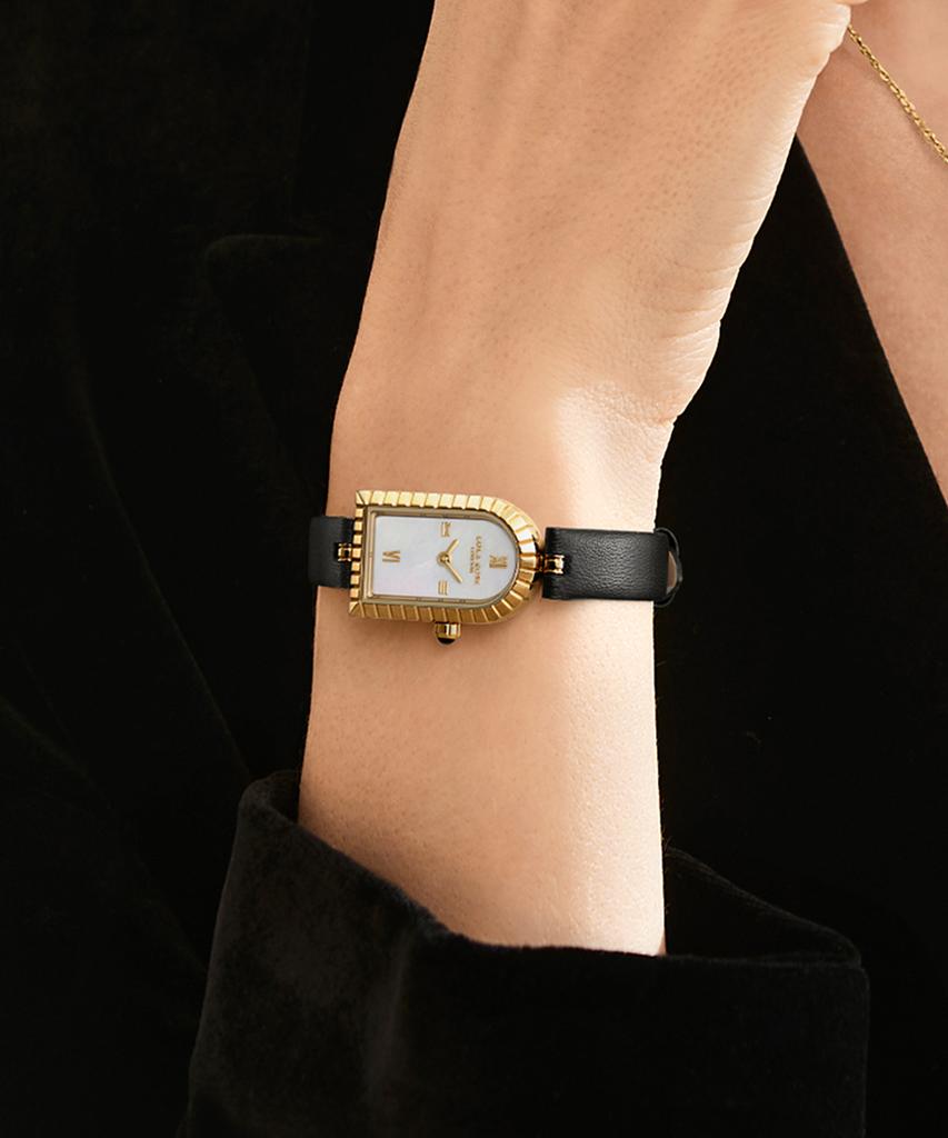 Lollalojeu Arch Mother-Of-Pearl Black Leather Strap Women'S Wristwatch