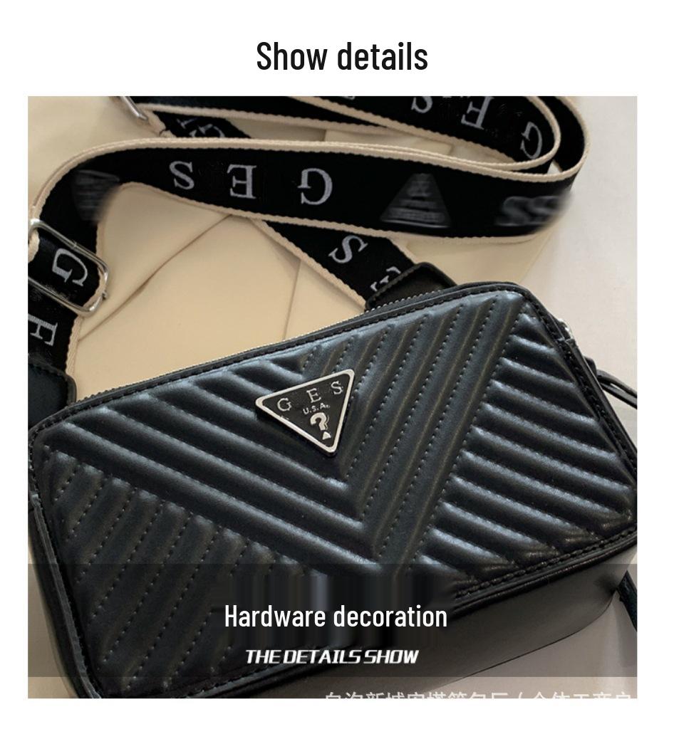 Trendy Solid Color Camera Bag with Diamond Lattice, Wide Strap & Letter Design - Women's Crossbody & Single Shoulder