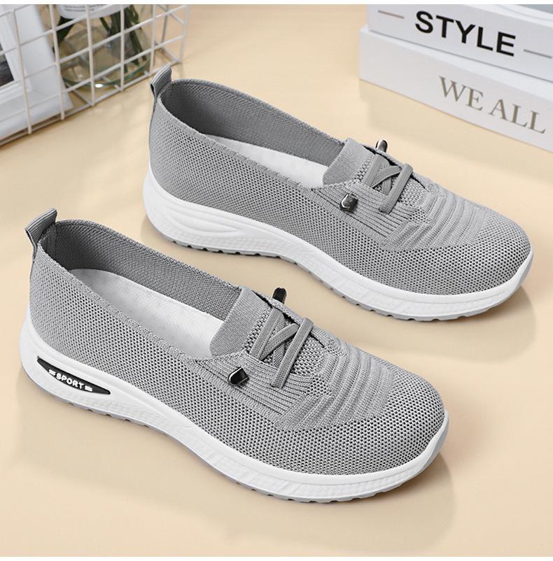 Women's Breathable Knitted Mesh Slip-On Sneaker Woman Lace Up Orthopedic Low Top Soft Loafer Shoes Big Size 43 Platform Trainers