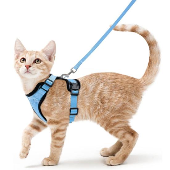 Кошачья шлейка и поводок для прогулок, регулируемый, устойчивый к побегу, жилет для котят, шлейка со светоотражающими полосками для котят средних и больших размеров