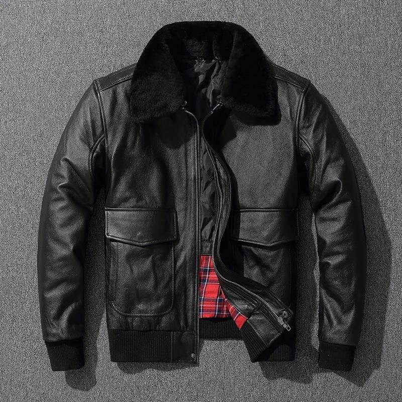 Одежда из натуральной кожи, мужской первый слой из воловьей кожи, летный костюм ВВС, большие размеры, хлопковая кожаная куртка с меховым воротником, простая зимняя