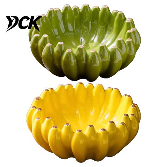 Unique Housewarming Gift Ceramic Banana Fruit Bowl, Creative Yellow Tray, Decorative Home Decor Table Accent Salad Bowl for Kitchen Dining