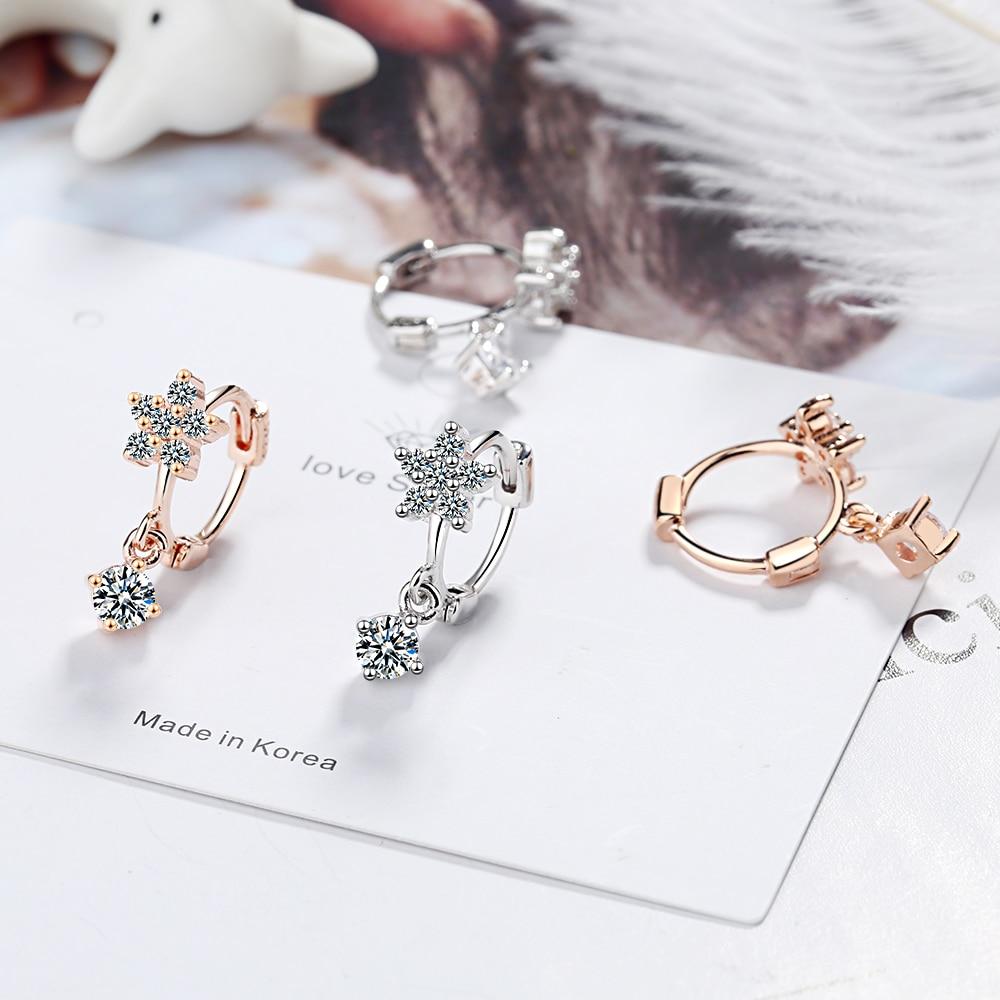 Серьги-кольца Huggies со звездой из розового золота и прозрачным фианитом с пятью лепестками, противоаллергические украшения
