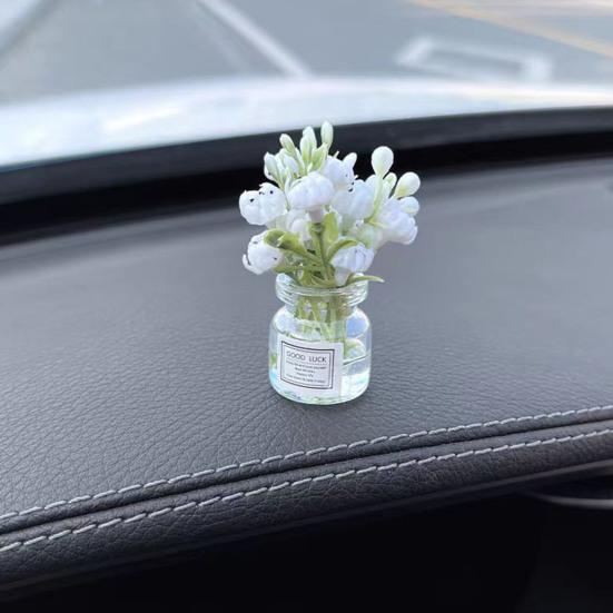 Миниатюрная стеклянная ваза с цветами, искусственный букет, настольные украшения, цветы бонсай для установки на транспортное средство