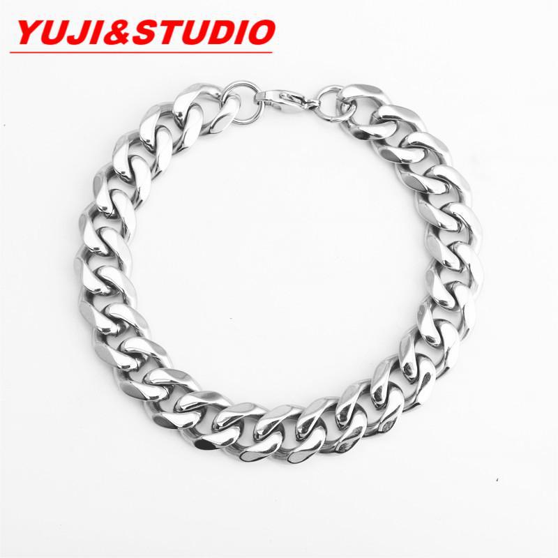 Юджи 10 мм Полированный Титановая Сталь Кубинская Цепь Браслет для Мужчин - Европейский и Американский Хип-Хоп Стиль