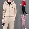 2 Pcs/ Set Pants Suit Hooded Plush Drawstring All Match Coat Suit for Daily Wear