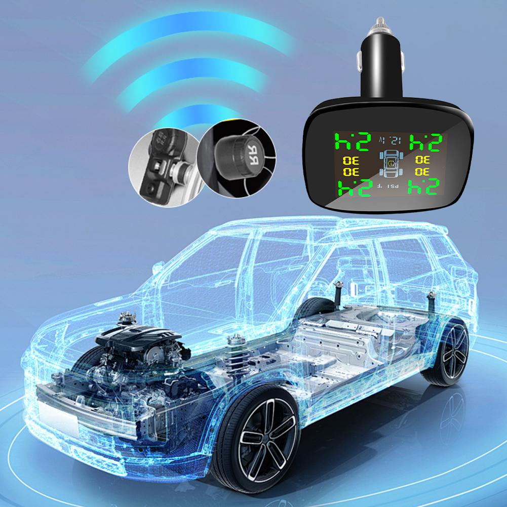 Прикуриватель Монитор температуры шин Универсальный TPMS с 4 датчиками USB Type-C TPMS Система контроля давления в шинах автомобиля с сигнализацией
