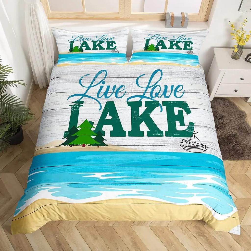 Happy Camping Duvet Cover Set Cartoon Camping Car Bedding Set Microfiber Camper Comforter Cover Queen Size for Kids Boys Girls